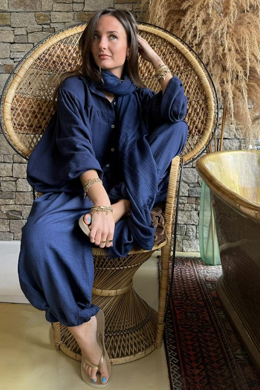 Basso Tie Smock Blouse Navy